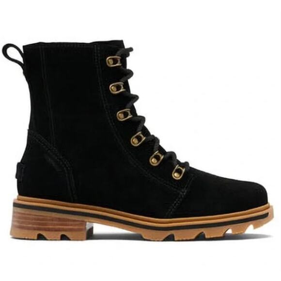 Sorel black suede leather combat boots Lennox lace up waterproof 6 NWT - Picture 1 of 6